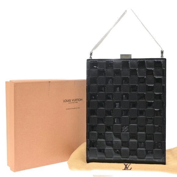 LOUIS VUITTON Ange Hand Bag Damier Vernis Leather Black Silver M92103 75KB434 - Picture 1 of 15